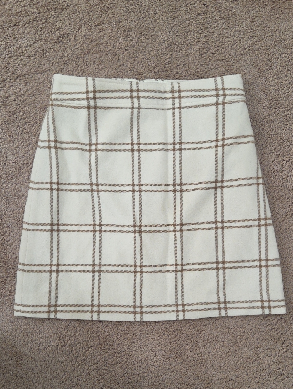 J.Crew Factory Ivory Brown Plaid Wool Blend A-Line Skirt 6 Fall Winter Academia